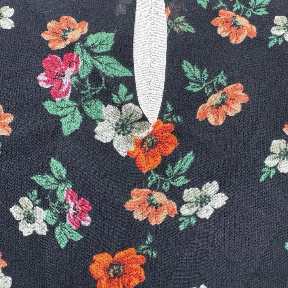 Maje Rancho Ruffle Dress 2 Black Floral Chiffon Midi Whimsigoth Cottagecore - Picture 10 of 10